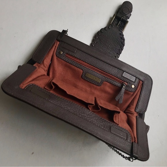 Isabella Fiore Purse Clutch Crossbody Whipstitch Studded Chain - Picture 2 of 5